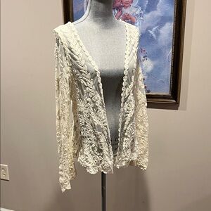 Delicate Ivory Lace Open-Front Women's Sweater